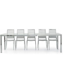 MOBILI 2G - Tavolo moderno allungabile metallo e vetro  140x90x76H VISTA FRONTALE
