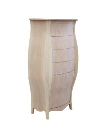 MOBILI 2G -  CASSETTIERA BOMBATA LEGNO GREZZO BIANCO 4 CASSETTI E RIBALTA 73x37x141 (3029)