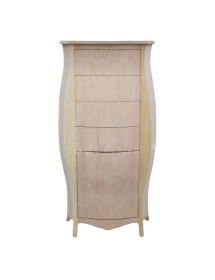 MOBILI 2G -  CASSETTIERA BOMBATA LEGNO GREZZO BIANCO 4 CASSETTI E RIBALTA 73x37x141 (3029)