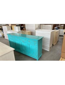MOBILI 2G - Cristalliera 4 porte legno shabby azzurro consumato 196X43X208 VISTA FRONTALE