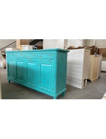 MOBILI 2G - Cristalliera 4 porte legno shabby azzurro consumato 196X43X208 VISTA FRONTALE