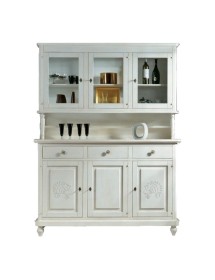 MOBILI 2G - Cristalliera shabby legno bianco pavoncelle 150x43x208h VISTA FRONTALE