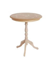 MOBILI 2G - Tavolino rotondo fisso Legno intarsiato grezzo 50x50x60 vista frontale