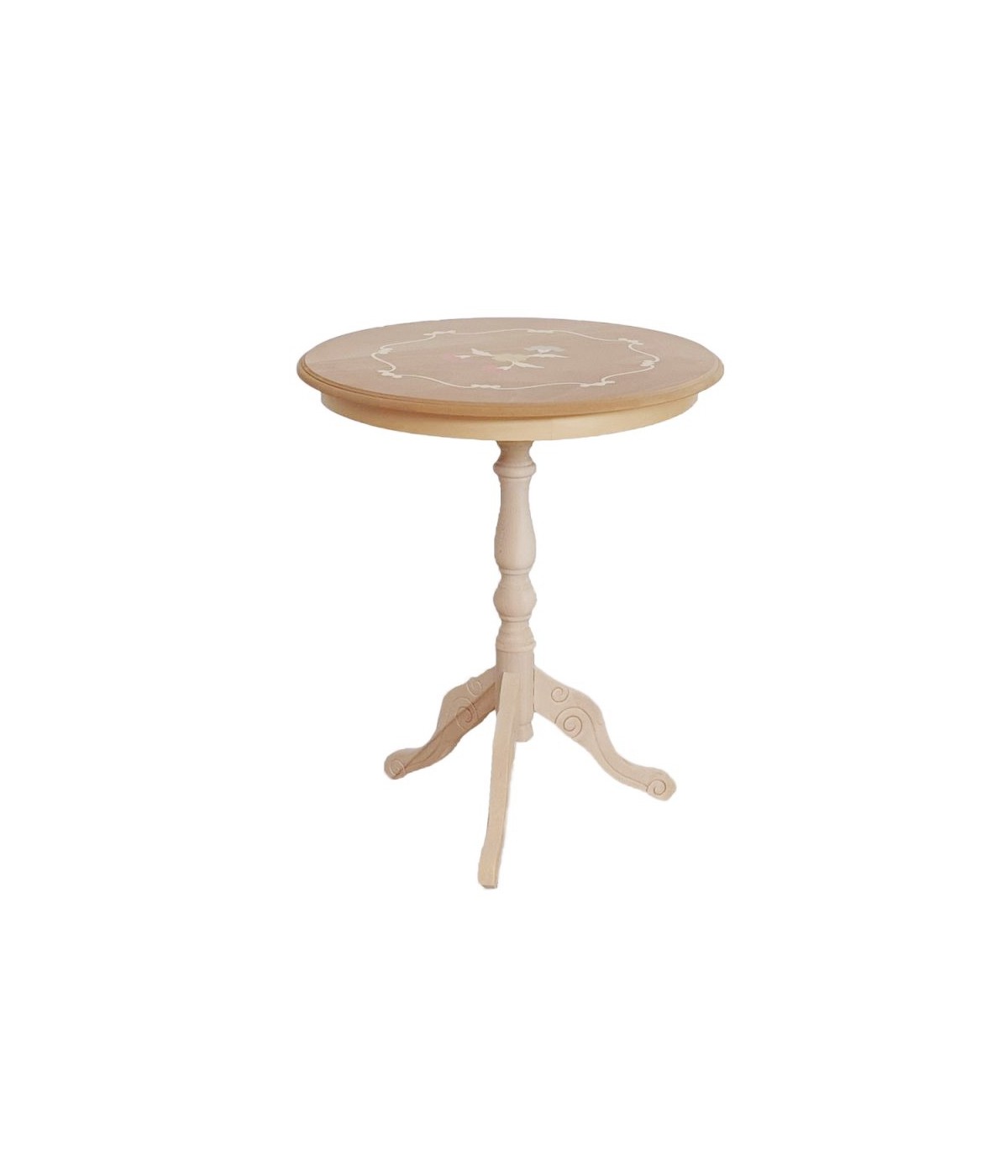 MOBILI 2G - Tavolino rotondo fisso Legno intarsiato grezzo 50x50x60 vista frontale