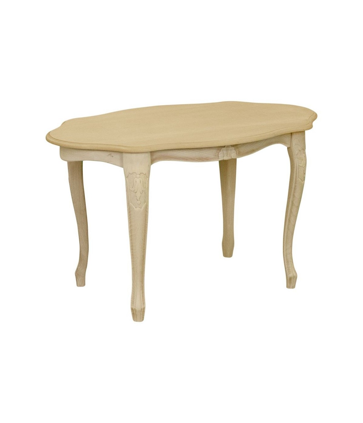 MOBILI 2G - Tavolino ovale Legno massello intagliato grezzo 74x46x46 vista frontale