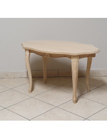 MOBILI 2G - Tavolino ovale Legno massello intagliato grezzo 74x46x46 vista frontale