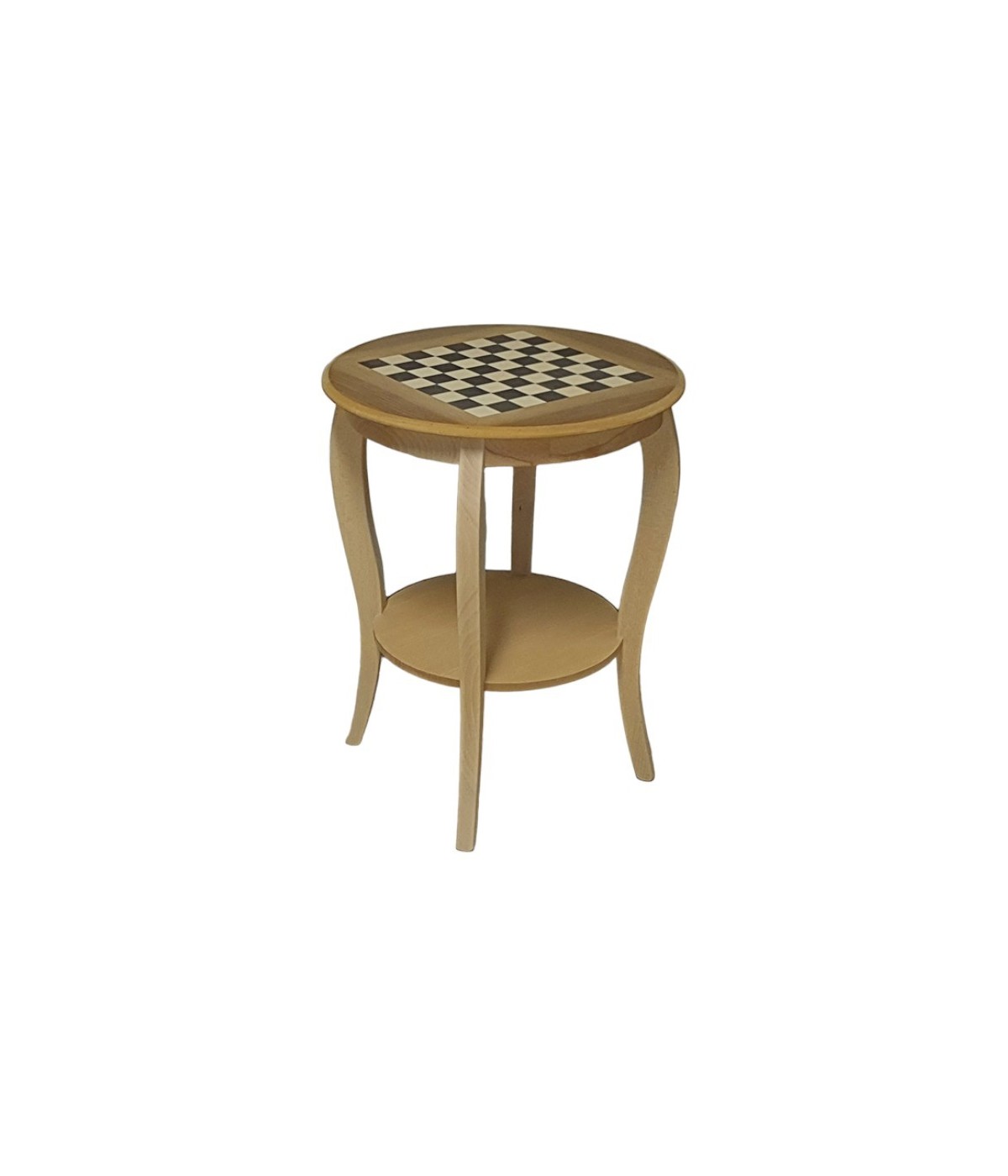 MOBILI 2G - Tavolino rotondo scacchiera Legno grezzo 50x50x63 vista frontale