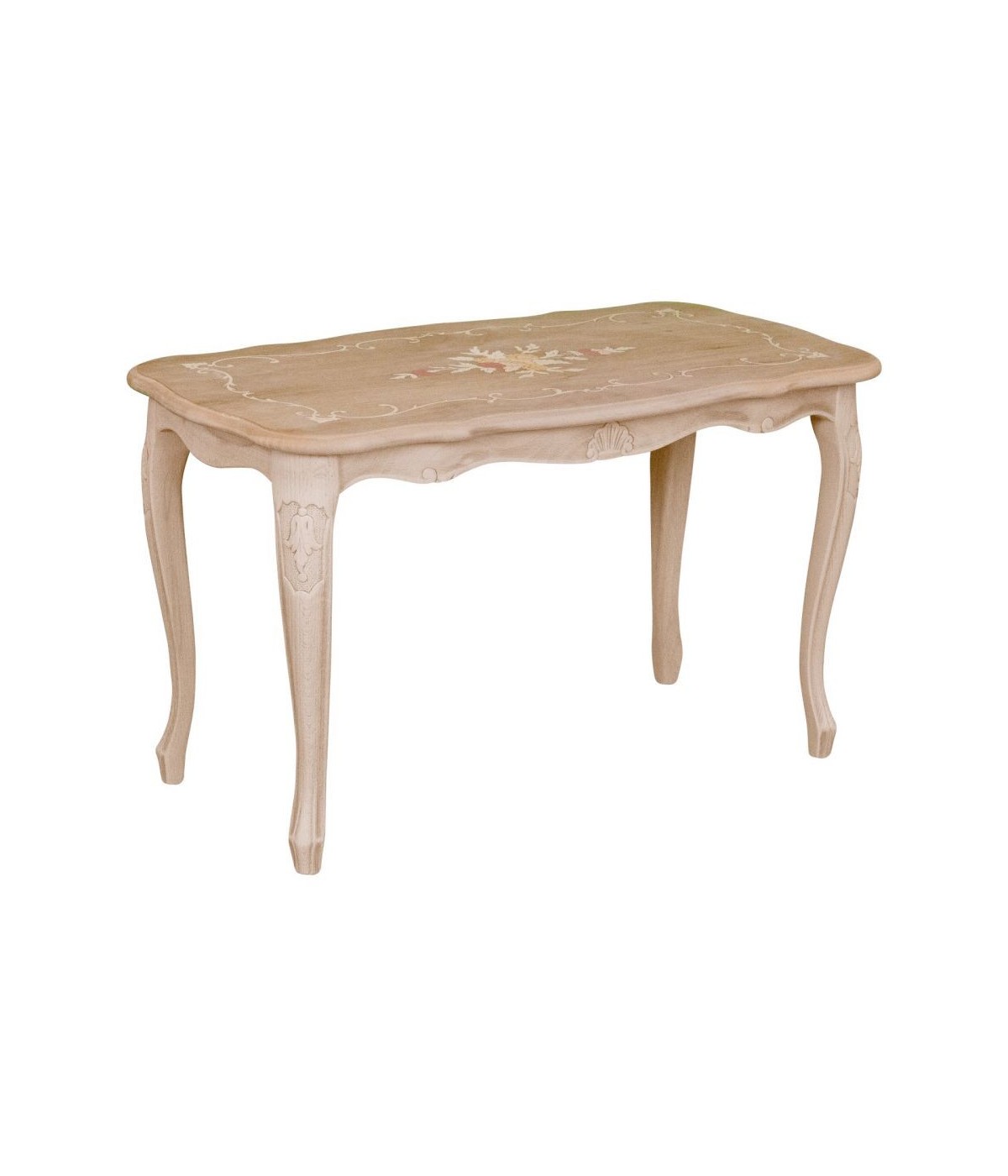 MOBILI 2G - Tavolino rettangolare Legno massello intagliato grezzo 77x43x46 vista frontale