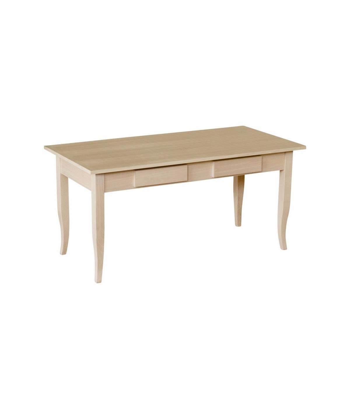 MOBILI 2G - Tavolino rettangolare 2 cassetti Legno grezzo 100x50x45 vista frontale