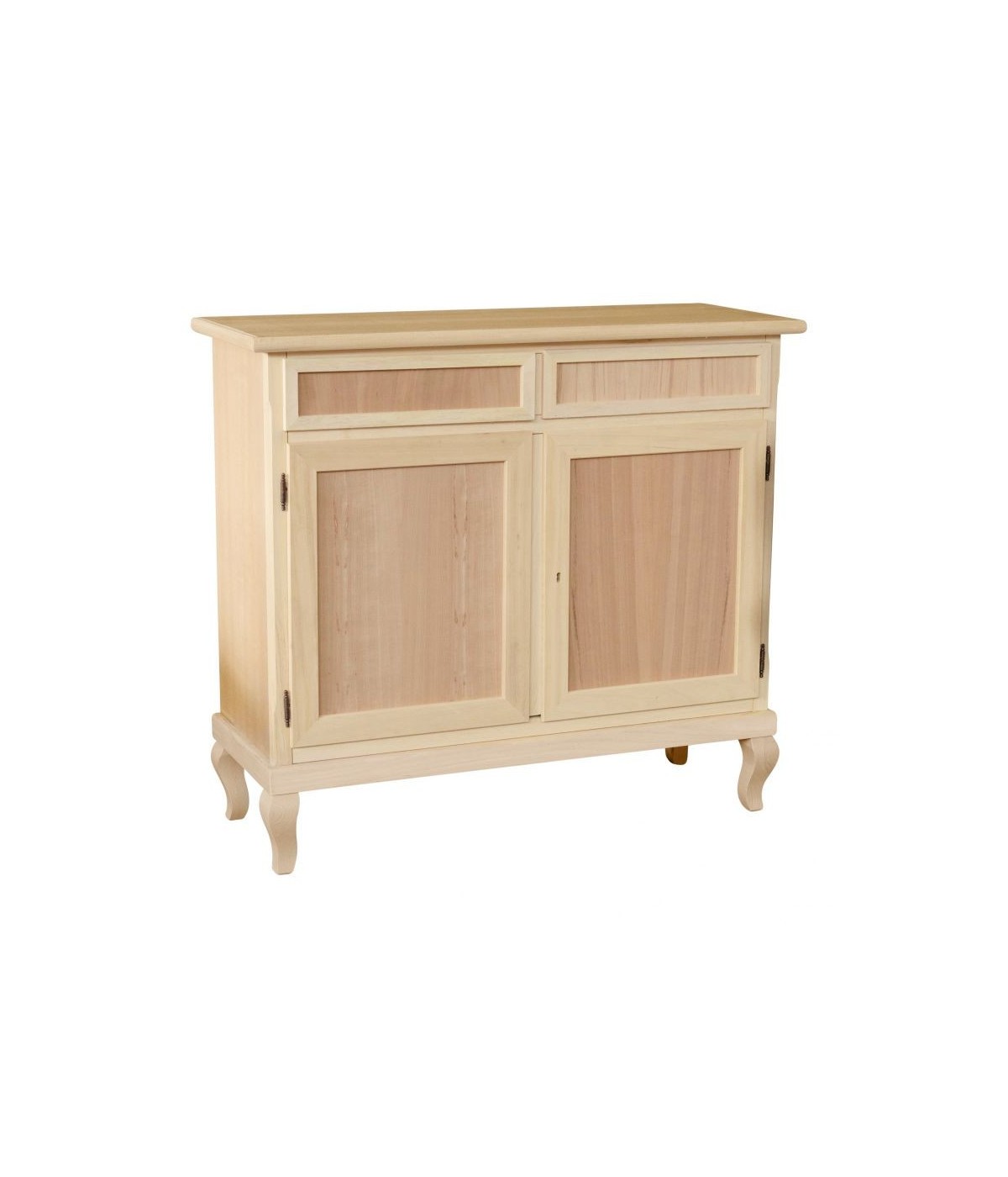 MOBILI 2G - Credenza 2 porte 2 cassetti Legno grezzo 105x42x98 vista frontale