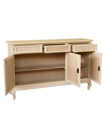 MOBILI 2G - Credenza 3 porte 3 cassetti Legno grezzo 155x45x98 vista frontale