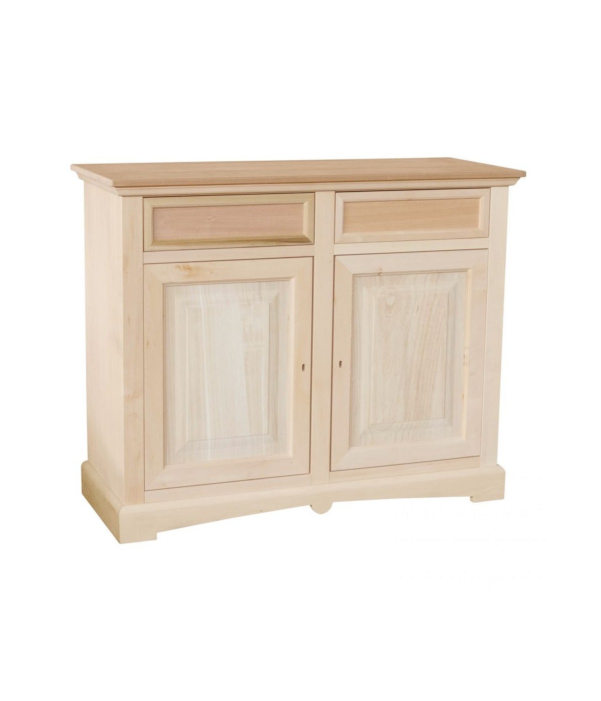 MOBILI 2G - Credenza 2 porte 2 cassetti Legno grezzo 117x46x96 vista frontale