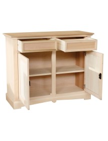 MOBILI 2G - Credenza 2 porte 2 cassetti Legno grezzo 117x46x96 vista frontale