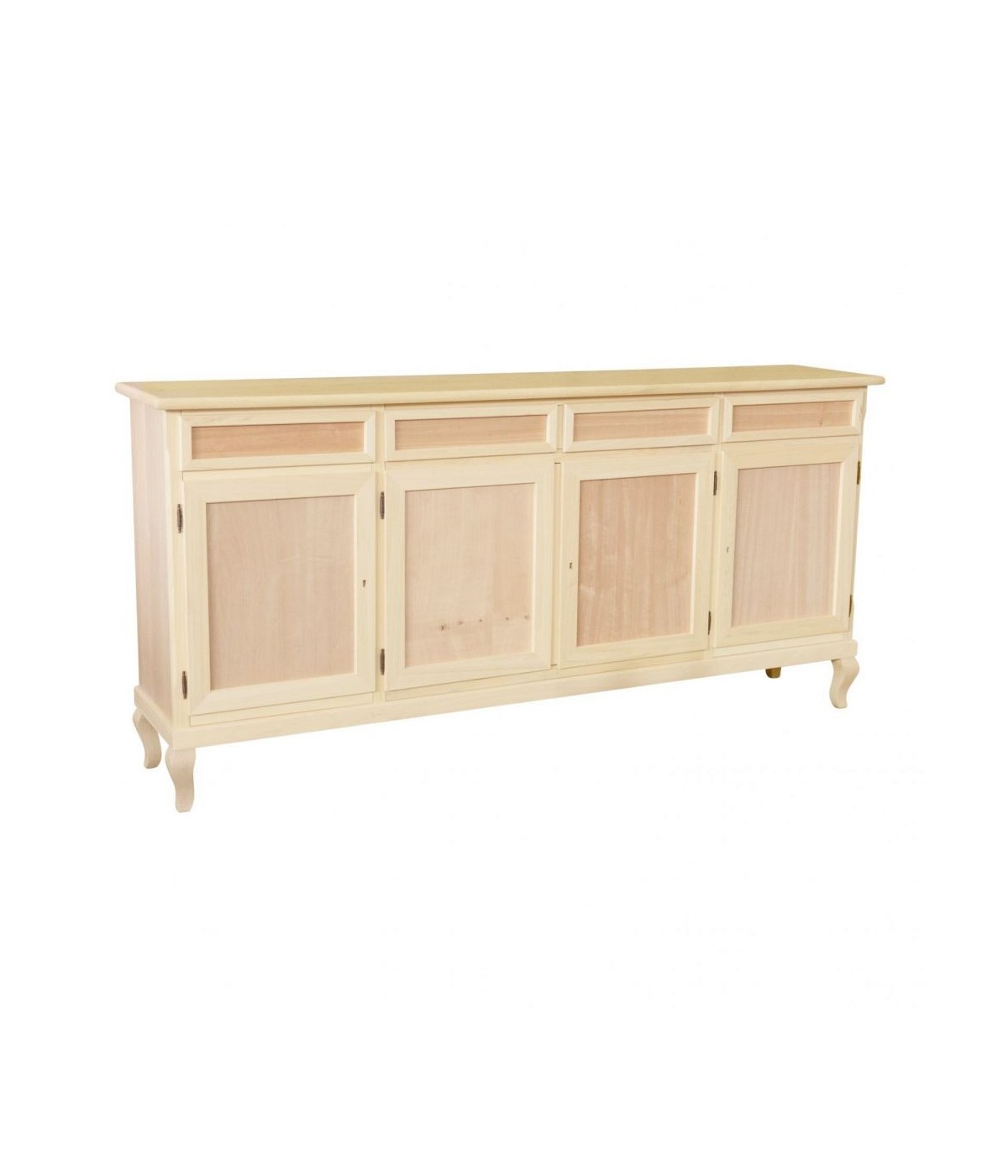 MOBILI 2G - Credenza 4 porte 4 cassetti Legno grezzo 205x45x98 vista frontale