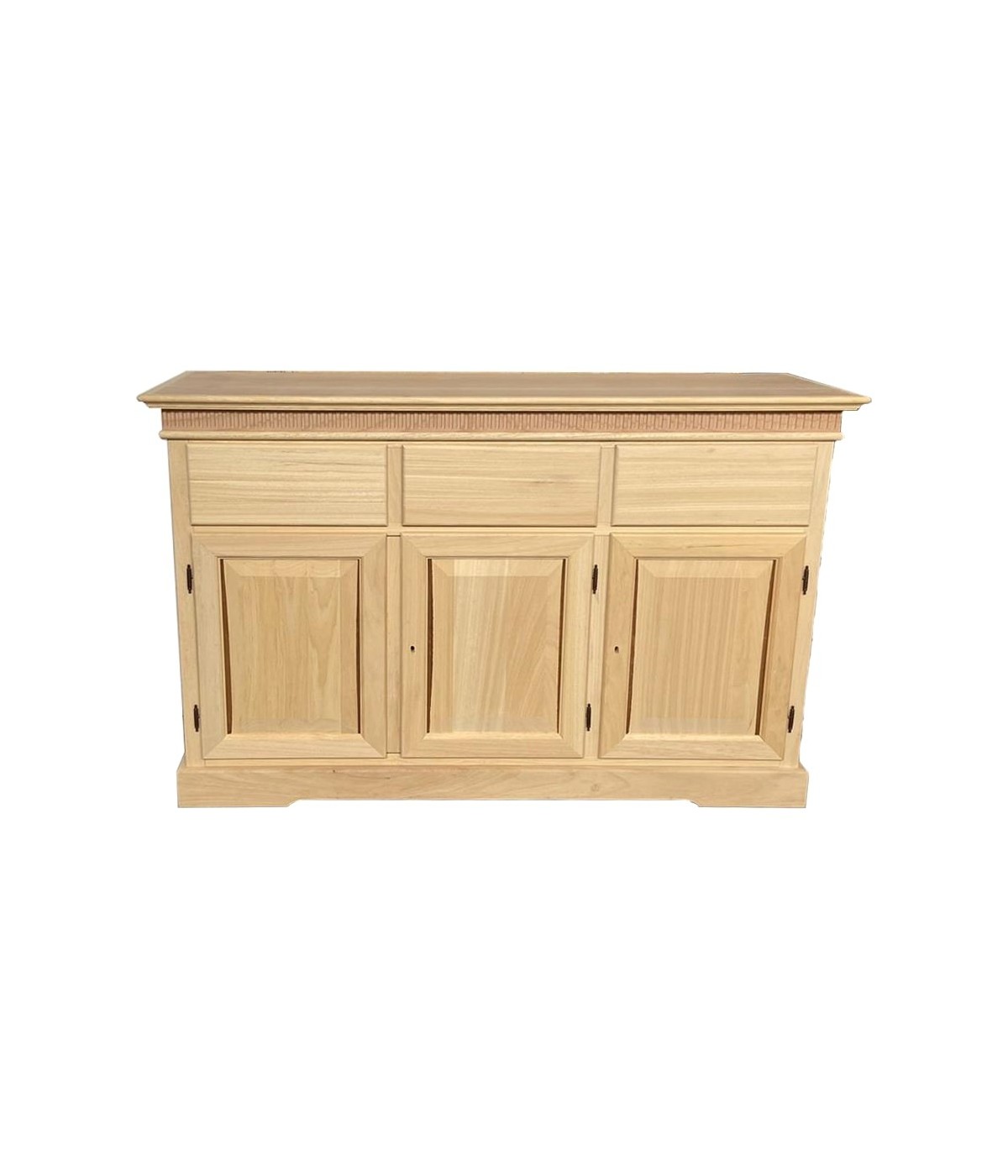 MOBILI 2G - Credenza 3 porte 3 cassetti Legno massello grezzo 150x47x96 vista frontale