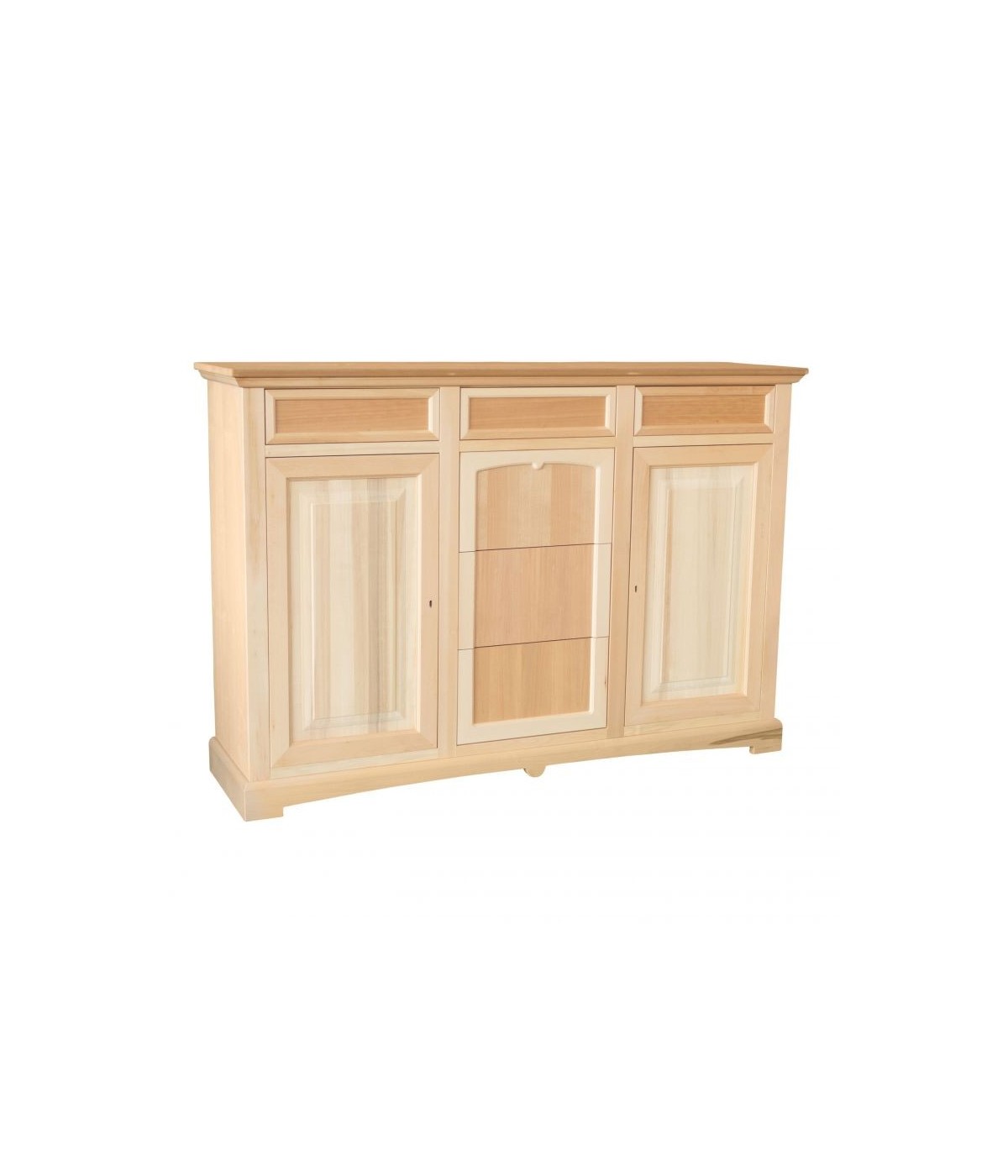 MOBILI 2G - Credenza 2 porte 6 cassetti Legno grezzo 170x46x116 vista frontale