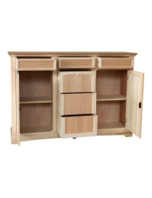 MOBILI 2G - Credenza 2 porte 6 cassetti Legno grezzo 170x46x116 vista frontale