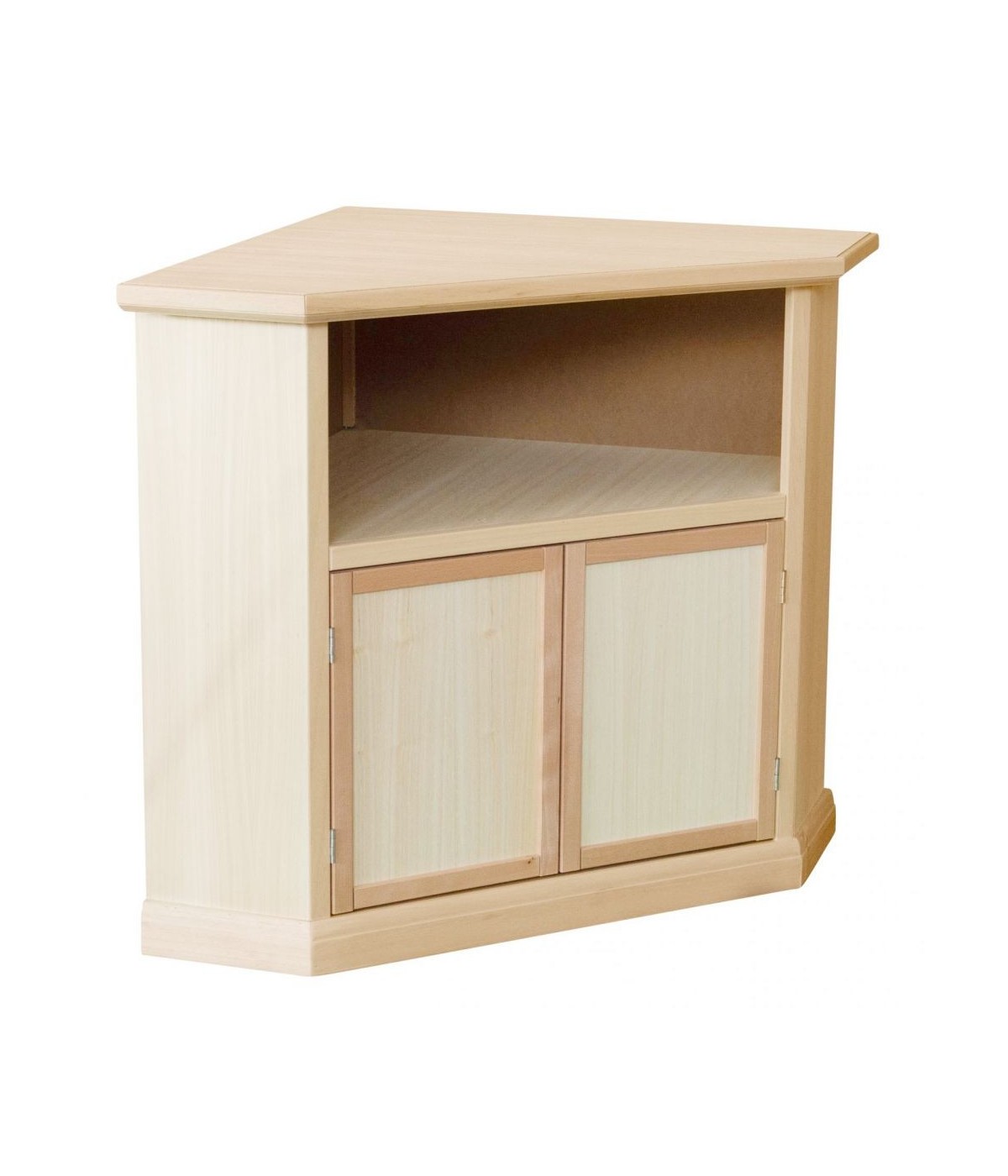 MOBILI 2G - Porta tv ad angolo 2 porte Legno grezzo 72x63x80 vista frontale