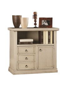 MOBILI 2G - PORTA TV IN LEGNO ARTE POVERA SHABBY AVORIO PATINATO 84xP40x81 vista frontale