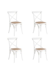 MOBILI 2G - SET 4 Sedia Cross Bistrot shabby Vintage Bianco Olmo seduta rivestita Rattan naturale Modello X4