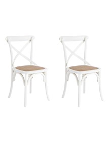 MOBILI 2G - SET 2 Sedie Cross Bistrot Shabby Vintage Bianco Olmo Seduta Rivestita Rattan Naturale Modello VISTA FRONTALE