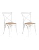 MOBILI 2G - SET 2 Sedie Cross Bistrot Shabby Vintage Bianco Olmo Seduta Rivestita Rattan Naturale Modello VISTA FRONTALE