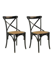 MOBILI 2G - SET 2 Sedie Cross Bistrot  vintage Nero in Olmo seduta rivestita naturale vista frontale