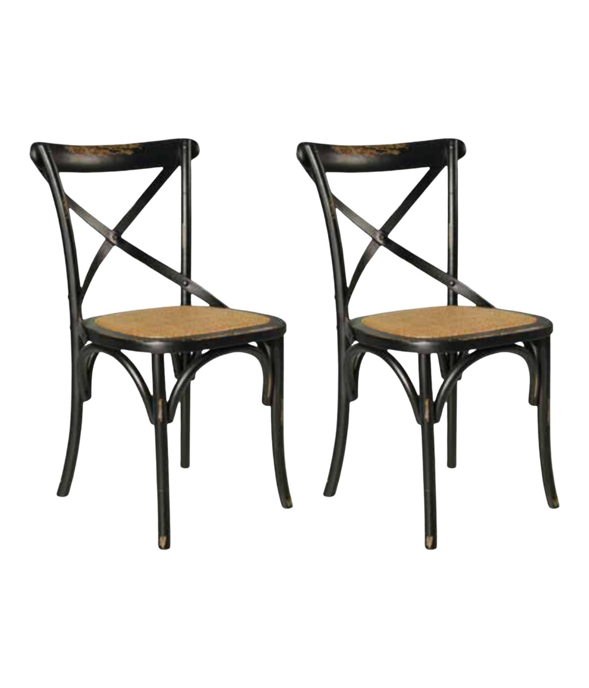 MOBILI 2G - SET 2 Sedie Cross Bistrot  vintage Nero in Olmo seduta rivestita naturale vista frontale