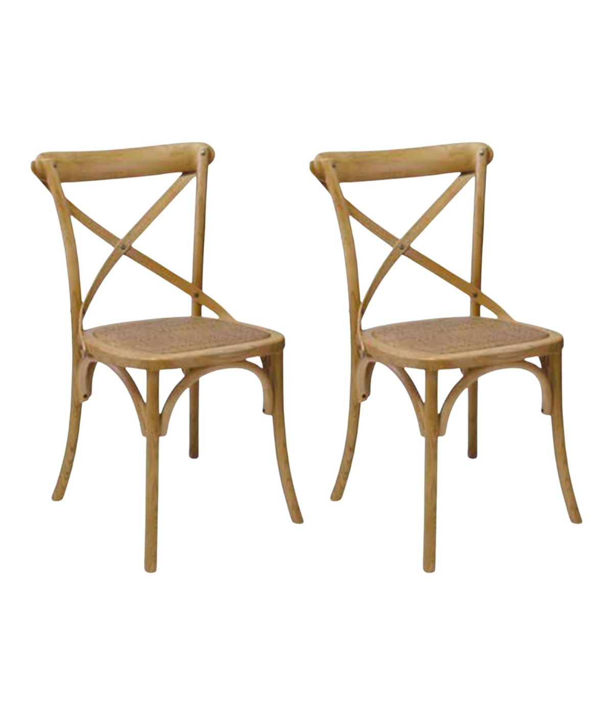 MOBILI 2G - SET 2 Sedie Cross Bistrot shabby vintage legno Olmo seduta rivestita Rattan naturale VISTA FRONTALE