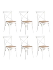 MOBILI 2G - SET 6 Sedie Cross Bistrot shabby Vintage Bianco Olmo seduta rivestita Rattan naturale Modello vista frontale