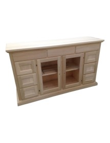 MOBILI 2G - MADIA CREDENZA IN LEGNO 2 PORTE 9 CASSETTI GREZZO L.160 P.45 H.95 (984)
