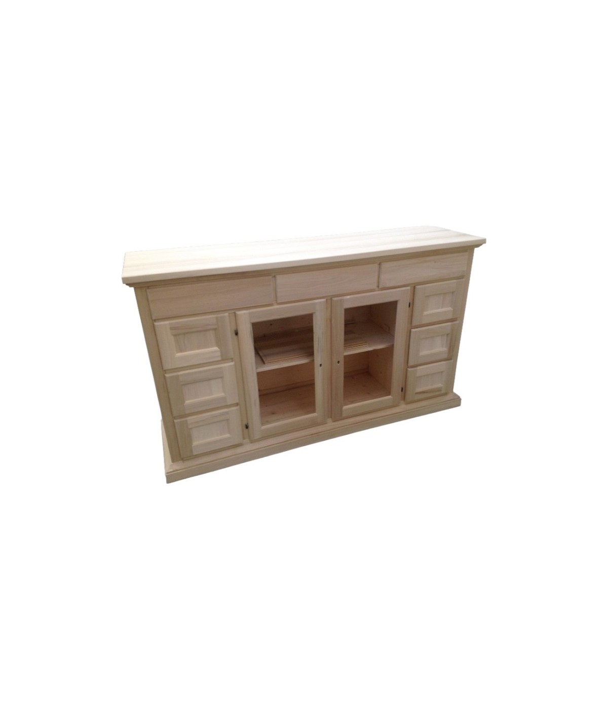 MOBILI 2G - MADIA CREDENZA IN LEGNO 2 PORTE 9 CASSETTI GREZZO L.160 P.45 H.95 (984)