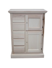 MOBILI 2G - Credenza dispensa 2 porte 5 cassetti Legno grezzo 75x40x100 vista frontale