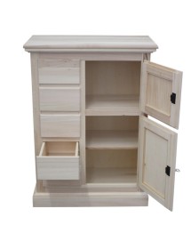 MOBILI 2G - Credenza dispensa 2 porte 5 cassetti Legno grezzo 75x40x100 vista frontale