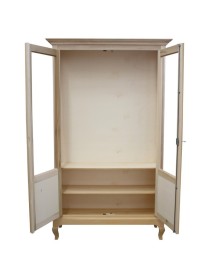 MOBILI 2G - VETRINA 2 ANTE GREZZA IN LEGNO L.126 P.44 H.207 vista frontale