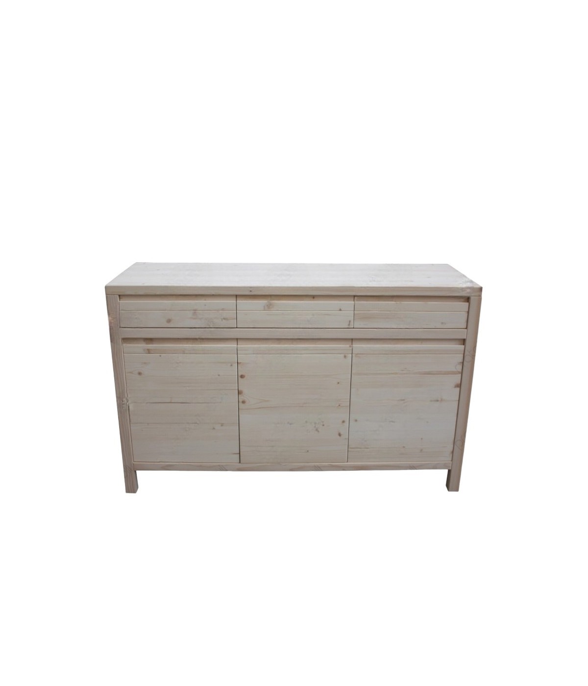 MOBILI 2G - Credenza 3 porte 3 cassetti Legno massello di abete grezzo 150x50x95 vista frontale