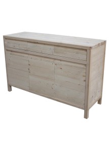 MOBILI 2G - Credenza 3 porte 3 cassetti Legno massello di abete grezzo 150x50x95 vista frontale