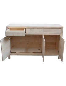 MOBILI 2G - Credenza 3 porte 3 cassetti Legno massello di abete grezzo 150x50x95 vista frontale