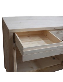 MOBILI 2G - Credenza 3 porte 3 cassetti Legno massello di abete grezzo 150x50x95 vista frontale