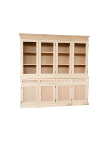 MOBILI 2G - Cristalliera 4 porte 4 cassetti Legno grezzo 205x42x205 vista frontale