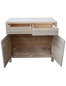 MOBILI 2G - Credenza 2 porte 2 cassetti Legno massello di abete grezzo 104x50x95 vista frontale