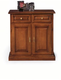 MOBILI 2G - Credenza madia classica 2 porte 2 cassetti Legno tinta noce 82x41x84 vista frontale