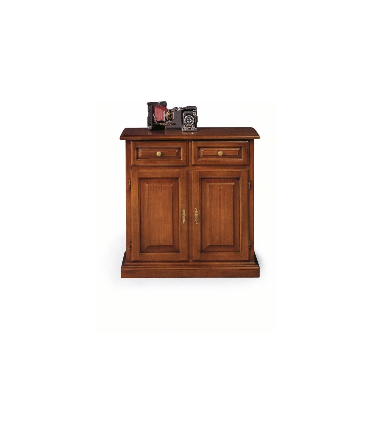 MOBILI 2G - Credenza madia classica 2 porte 2 cassetti Legno tinta noce 82x41x84 vista frontale