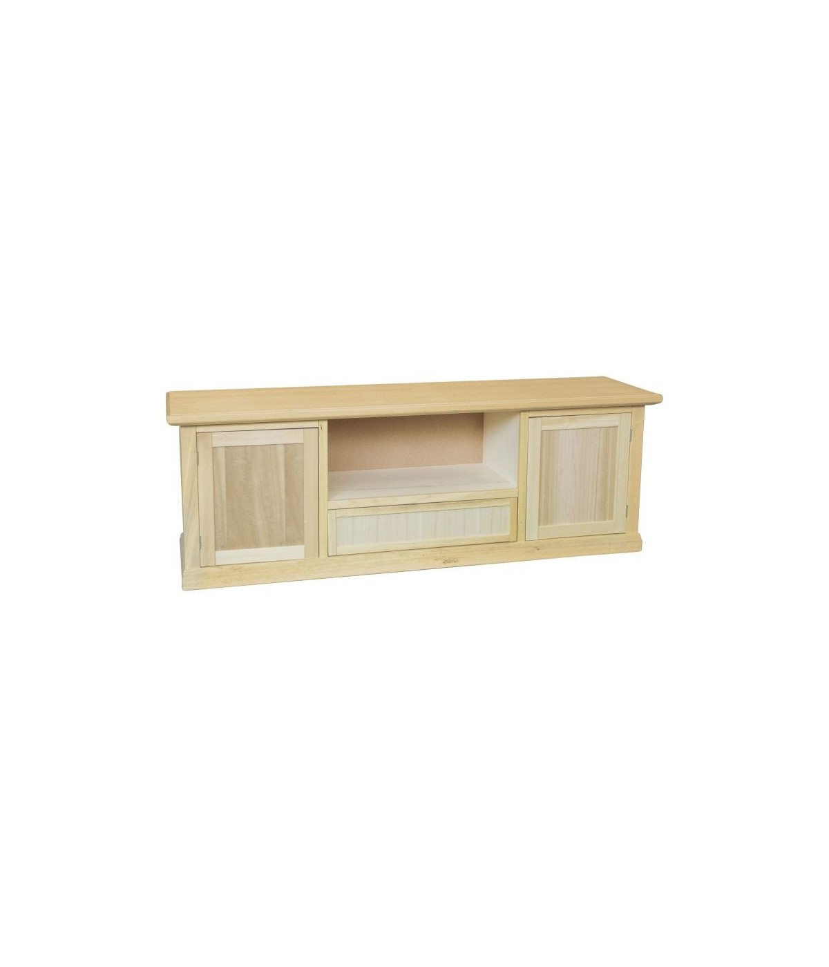 MOBILI 2G - Porta tv 2 porte 1 cassetto a giorno Legno grezzo 160x45x56 vista frontale