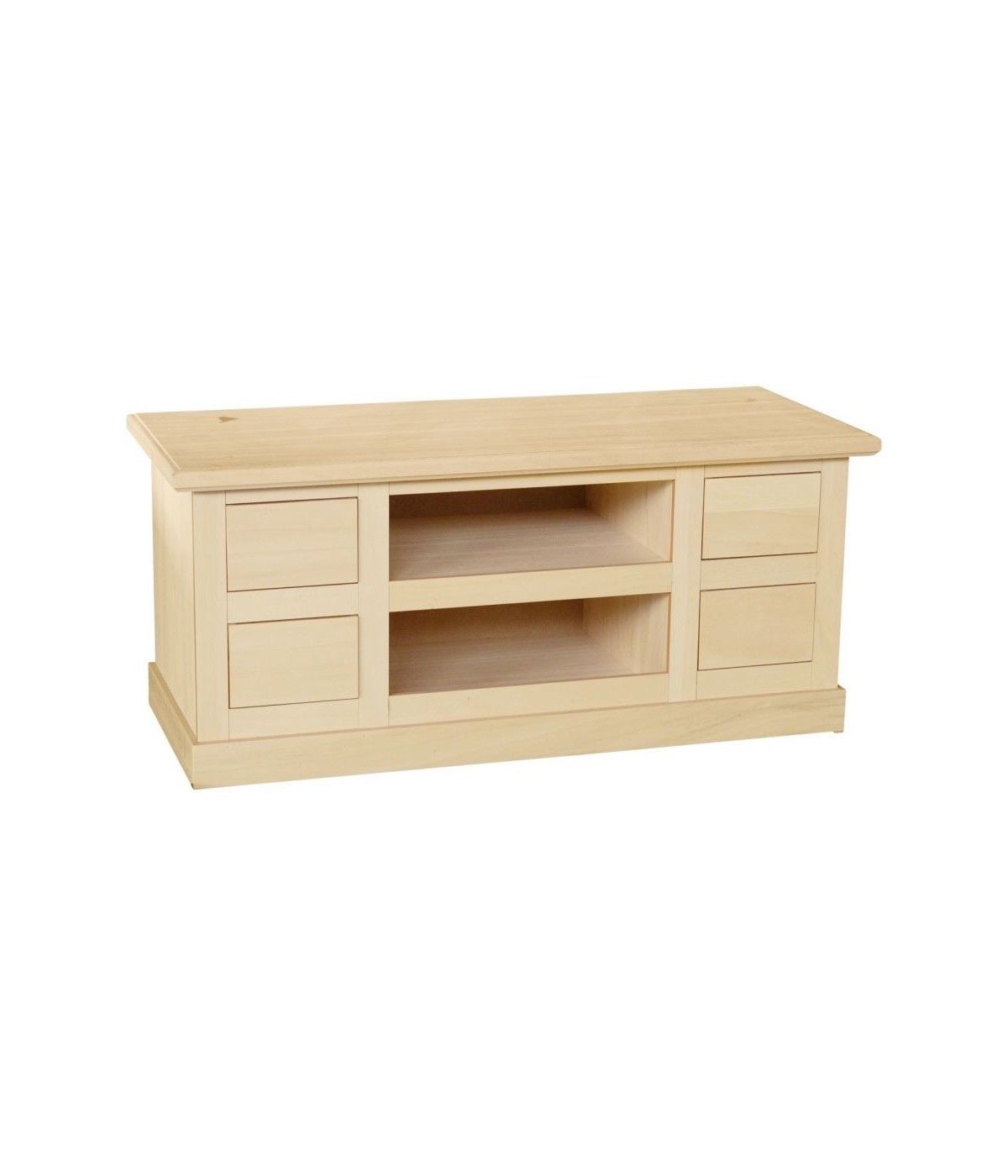 MOBILI 2G - Porta tv 4 cassetti 2 vani a giorno Legno grezzo 120x50x53 vista frontale