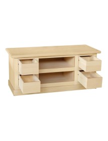 MOBILI 2G - Porta tv 4 cassetti 2 vani a giorno Legno grezzo 120x50x53 vista frontale