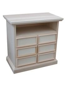 MOBILI 2G - Porta tv 6 cassetti 1 vano a giorno Legno grezzo 83x47x84 VISTA FRONTALE