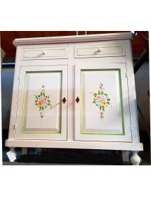 MOBILI 2G - MADIA CREDENZA 2 ANTE NAPOLETANA BIANCO DECORI E PROFILI VERDI  L.104 P.43 H.98 vista frontale