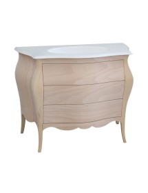 MOBILI 2G - Mobile bagno 3 cassetti bombato con lavello legno grezzo 108x55x82 vista frontale