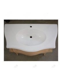 MOBILI 2G - Mobile bagno 3 cassetti bombato con lavello legno grezzo 108x55x82 vista frontale